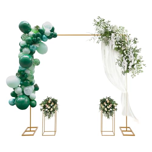 Hochzeitsbogen,Traubogen Hochzeit unb 2 Rechtecke Vase Hochzeit Blumenständer - 60cm Hohe Geometrische Blumenvase, Metall Ballonbogen Ständer für Zuhause Party Hochzeit, Gold - 200×200cm | 24×24×60cm von Dekltus