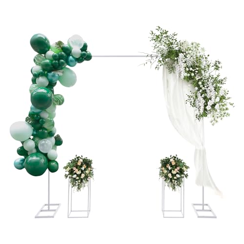 Hochzeitsbogen,Traubogen Hochzeit unb 2 Rechtecke Vase Hochzeit Blumenständer - 60cm Hohe Geometrische Blumenvase, Metall Ballonbogen Ständer für Zuhause Party Hochzeit, Weiß - 200×200cm | 24×24×60cm von Dekltus