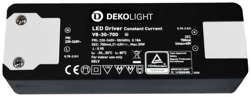 Deko Light BASIC, CC, V8-30-700mA/30W LED-Treiber Konstantstrom 30W 700mA 21 - 43V 1St. von Deko Light