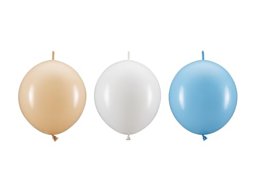 Ballons mit Verbindungsstück, Mix aus 3 Farben - Nude, Weiß und Hellblau, Durchmesser ca. 33 cm (1 Set / 20 Stück) von DekoHaus