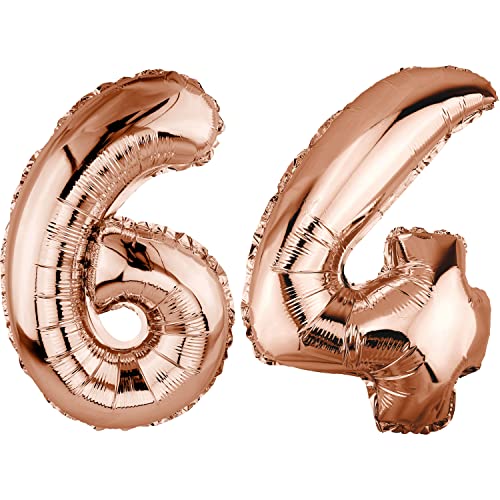 DekoRex Folienballon Rosegold 40cm Geburtstag Jubiläum Hochzeit Deko (Zahl 64) von DekoRex