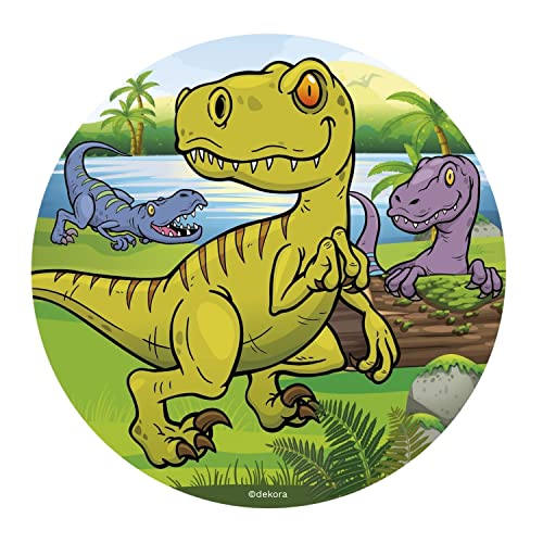 Dekora 231367 - Dinosaurier Tortenaufleger aus zuckerfreiem Esspapier - 16 cm von dekora