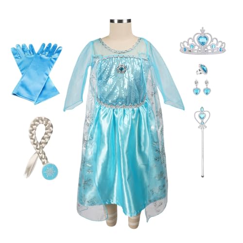 Prinzessinnen-Kostüm für Mädchen, Deluxe-Kostüm, mit Feen-Zauberstab und Krone, Diadem, Party, Cosplay (100, blau) von Delanhon