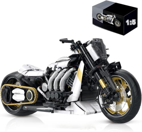 DelightCube DCjmnn Technik Motorrad Bausteine Set,1:5 MOC Klemmbausteine Supermotorrad Modell für Kinder Erwachsene,1810 Teile herausfordernd Rennen Motorrad Bausteine Bauset von DelightCube