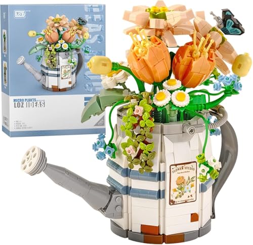 DelightCube Künstliche Blumen Bausätze, 973 Teile Gießkanne mit Topfpflanzen-Kit, kreatives Geschenk für Kinder und Erwachsene, DIY Kreative Blumen Bauset von DelightCube