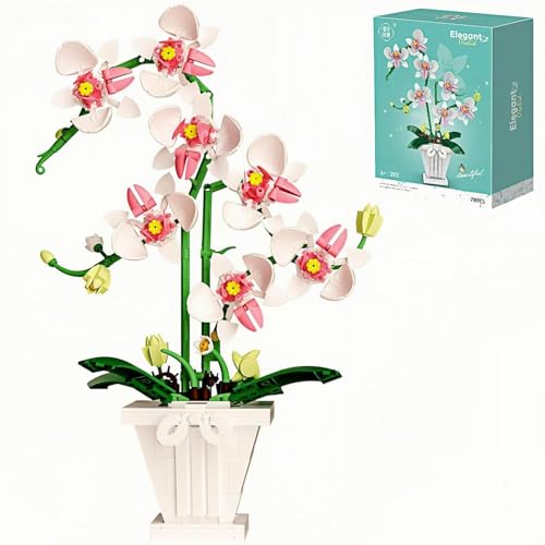 DelightCube Orchideenblumen-Bauset, Orchideen-Bonsai-Bauset für Heimdekoration, botanische Sammlung in weißer und gelber Orchidee, für Erwachsene und Kinder von DelightCube