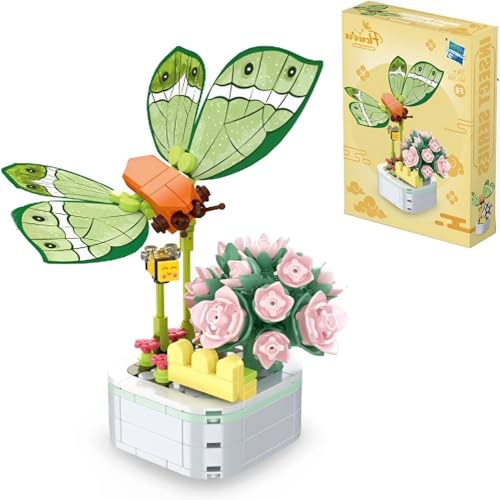 DelightCube Pflanzenbaustein-Set,Blumen Bausteine Set, 201 Klemmbausteine Mini Blocks Topfpflanze Bausatz, DIY Bauspielzeugsets Bouquet Baustein, Für für Erwachsene Kinder Home Decor (103F3) von DelightCube