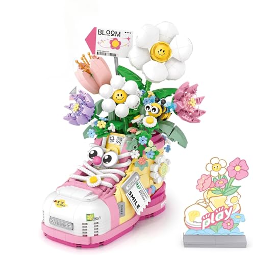 DelightCube Schöne Blume Schuhe Modell Bausteine, DIY Künstliche Blumen Konstruktionsspielzeug Bausatz, MOC Kreatives für Zuhause Zimmer Dekoration Valentinstag Weihnachten Geburtstag (1351) von DelightCube