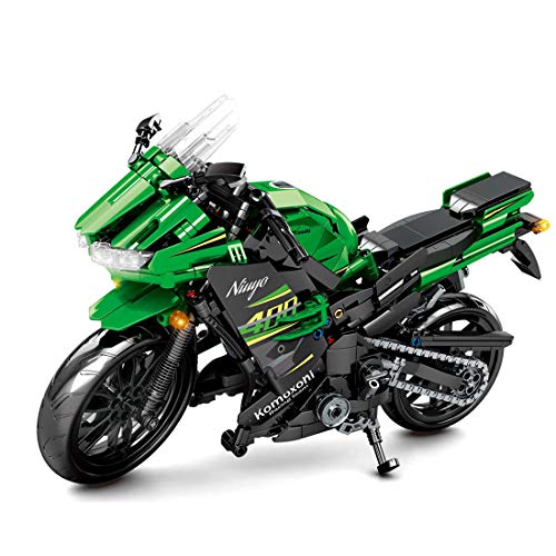 DelightCube Technik Motorrad Bausteine Set für Kawasaki Ninja 400, 862 Klemmbausteine Grün Supermotorrad Bausatz, Motocross Baustein, Motorräder,MOC Bauset Spielzeug Geschenk für Kinder Erwachsene von DelightCube