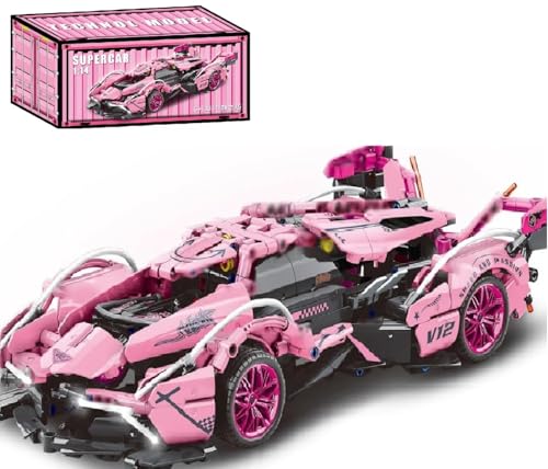 DelightCube Technology Supersportwagen Rosa Bausteine Sets, 1:14 Drift Auto Bausteine, Modell-Bauset für Erwachsene, 788 Teile Rennwagen Auto Modell,Kinder-Erwachsenen-Sportwagen-Spielzeug-Modell von DelightCube