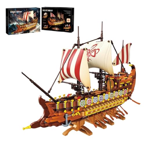 Technik Piratenschiff Klemmbausteine, Wikingerschiff Bausteine Spielzeug Mittelalterliche Segelschiff Modellbausatz Bausteine Set, Schiff Modellbausatz Geschenk für Erwachsene Kinder, 2073 Teile von DelightCube