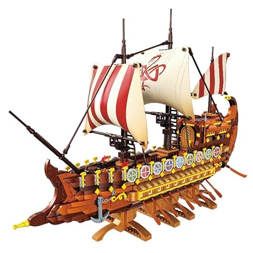 Technik Piratenschiff Klemmbausteine, Wikingerschiff Bausteine Spielzeug Mittelalterliche Segelschiff Modellbausatz Bausteine Set, Schiff Modellbausatz Geschenk für Erwachsene Kinder, 2073 Teile von DelightCube