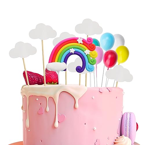 Delsen 12 Stück Tortendeko Regenbogen Wolke Regenbogen Luftballons Kuchen Topper Geburtstag Kuchen Dekoration Tortendekoration Kit kinder für Kinder Mädchen Junge Geburtstag Baby Shower Party von Delsen