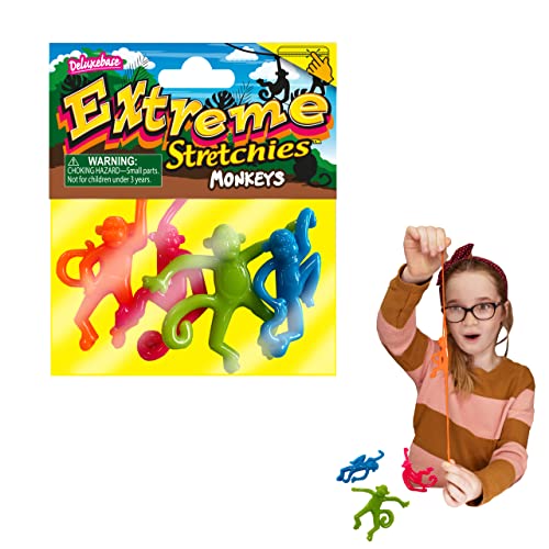 Deluxebase Extreme Stretchies AFFE, 4 Stück, kleine Zoo-Tierspielzeug, elastisch, für Jungen und Mädchen, tolles Partyspielzeug von Deluxebase