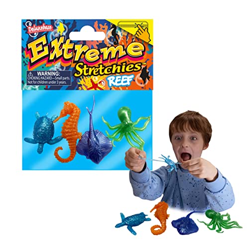 Deluxebase Extreme Stretchies Riff, 4 kleine Spielzeuge, Meerestiere, elastisch, für Jungen und Mädchen, tolles Partyspielzeug von Deluxebase