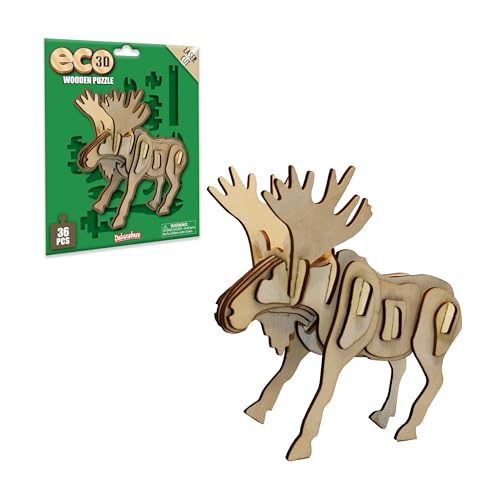 Eco 3D Holzpuzzle - Elch von Deluxebase Tierthema DIY 3D Puzzle Bastelset Nachhaltiges Holz Wildtier Spielzeug Perfekte Modellbausätze für Lernspielzeug und Kinder Party Favors von Deluxebase