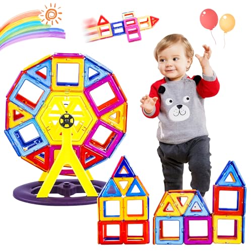 Delycazy Magnetische Bausteine, 42 Teile Konstruktion Bauen Blöcke Set Montessori Lernspielzeug Spielzeug Geschenke für Kinder Jungen Mädchen ab 3 4 5 6 7 8 von Delycazy