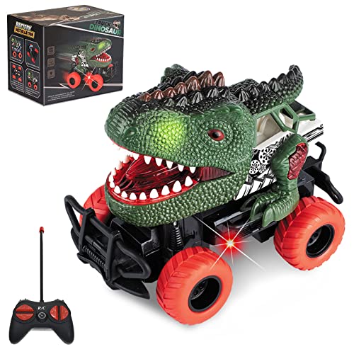 Delycazy Dinosaurier Auto Spielzeug, Kinder Ferngesteuertes Dinosaurier Auto mit LED Licht Spielzeugautos Geburtstag Geschenke für Jungen Mädchen ab 3 4 5 6 7 Jahre von Delycazy