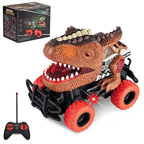 Delycazy Dinosaurier Auto Spielzeug, Kinder Ferngesteuertes Dinosaurier Auto mit LED Licht Spielzeugautos Geburtstag Geschenke für Jungen Mädchen ab 3 4 5 6 7 Jahre von Delycazy