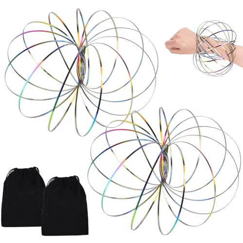 Demarsen 2 Stück Durchflussringe Spielzeug,Bunt Geometrischer Flow Armband 3D Arm Edelstahl Spirale Edelstahl Multisensorisch Pädagogisch Interaktiv für Antistress Tägliche Freizeit Spiel von Demarsen