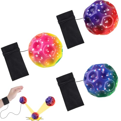 Demarsen 3 Stück Astro Jump Ball, Mehrfarbig Moon Ball Spaceballs, Hohe Springender Gummiball, mit Schnur und Handgelenkband, Leicht Greifbar, Lightweight Bounce Ball Outdoor Spielzeug für Kinder von Demarsen