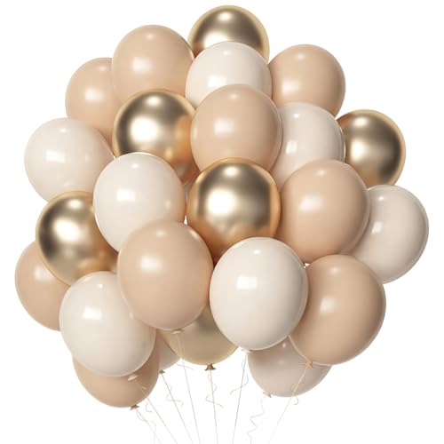 Demarsen 50 Stück Luftballons Weiß Gold 12 Zoll Braun Sand Weiß Ballons,Latexballons Partyballon mit Bändern,Luftballons Hochzeit mit Ballons Knoter,Hochzeitsballons für Geburtstag,Party Deko von Demarsen