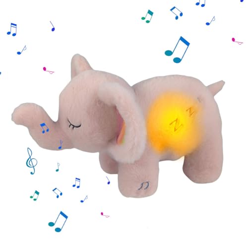 Demiawaking Atmendes Elefant Plüschfigur, Elefant Kuscheltiere 4 Gang Einstellung, weich Puppe Elefant Plüschpuppe mit Musik und LED, Kinder Geburtstagsgeschenk (Rosa) von Demiawaking