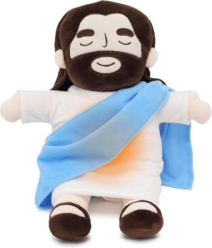 Demiawaking Atmendes Jesus Plüschfigur, Jesus Kuscheltiere 4 Gang Einstellung, weich Jesus Puppe Jesus Plüschpuppe mit Musik und LED, Lautstärke einstellbar (Blau) von Demiawaking