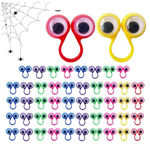 Demsyeq 50 Stück Augen-Fingerpuppen, Augen-Fingerpuppenring, Augenringe, PVC, bunt, Wackelauge, Fingerringe, Augen-Fingerspielzeug, kreatives Auge auf Ringe, Fingerpuppen, Spielzeug für, von Demsyeq