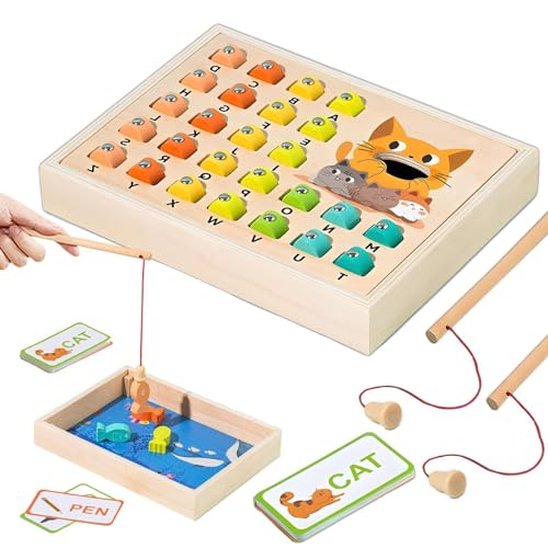 Demsyeq Angelspielspielzeug aus Holz, magnetisches Angelspiel für Kinder | Feinmotorikspielzeug mit Zahlen,Zahlen-Farbsortier-Formsortierer, pädagogisches magnetisches Fischfang- und Zählspiel von Demsyeq