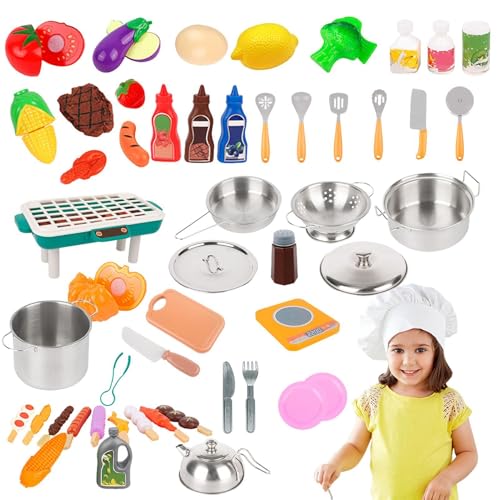 Demsyeq Kinderküchen-Spielset, Kochutensilien für Kleinkinder - Spielküchenzubehör,Kinderküchenwerkzeug, Spielzeug zum Kochen, Kinderküchenset für die Früherziehung, 52-teilig von Demsyeq