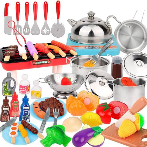 Demsyeq Kochutensilien für Kleinkinder, Küchenspielset für Kleinkinder | Spielküchenzubehör - Kinderküchenwerkzeug, Spielzeug zum Kochen, Kinderküchenset für die Früherziehung, 52-teilig von Demsyeq