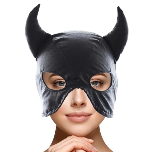 Demsyeq Masquerade Bull Hood Masque, Bull Face Masque,Verstellbare Kapuze, Vollgesichts-Kopfmaske | Halloween Cosplay Kapuze verstellbare Vollgesichtskopfmaske für Cosplay von Demsyeq