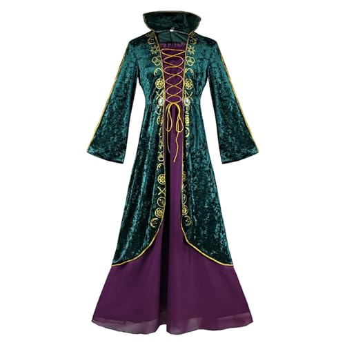 Mittelalterliches Cosplay-Hexenkostüm für Damen, grünes Hexenkostüm, Kleid, Cosplay, Kostüm, Kleid, Samt, Halloween, Karneval, Kostüme für Erwachsene von Demsyeq