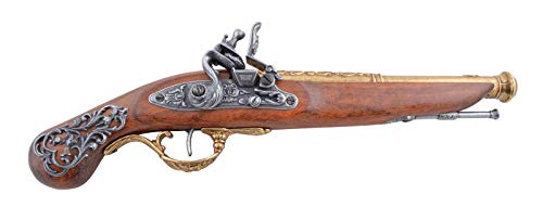 Denix Deko Waffe Englische Steinschlosspistole, Messingfarben, Wild West, Historische Flintlock-Design, Kind ab 6 Jahren, Unisex von Denix