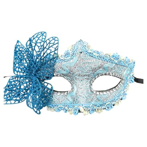 Denxahao Venezianische Maske, Maskenball Spitzenmaske, Damen Elegant Kostüm Maske Feder Augenmaske Ballmaske, Retro Maskerade Maske für Halloween Karneval Party Kostüm Ball (A/Blau) von Denxahao