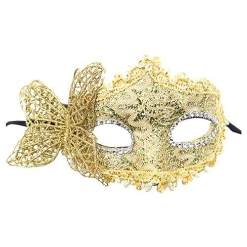 Denxahao Venezianische Maske, Maskenball Spitzenmaske, Damen Elegant Kostüm Maske Feder Augenmaske Ballmaske, Retro Maskerade Maske für Halloween Karneval Party Kostüm Ball (A/Gold) von Denxahao