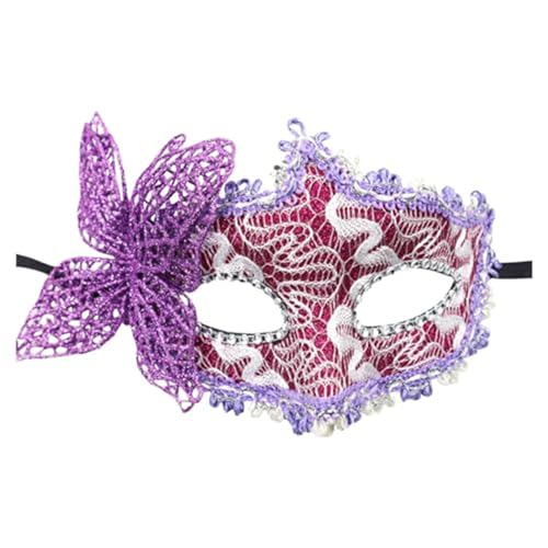 Denxahao Venezianische Maske, Maskenball Spitzenmaske, Damen Elegant Kostüm Maske Feder Augenmaske Ballmaske, Retro Maskerade Maske für Halloween Karneval Party Kostüm Ball (A/Lila) von Denxahao