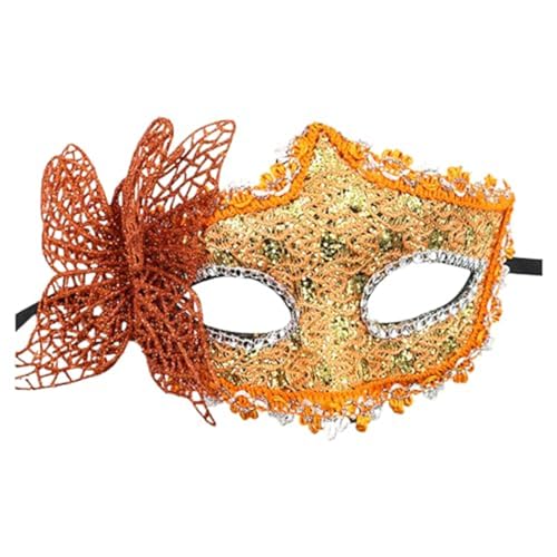 Denxahao Venezianische Maske, Maskenball Spitzenmaske, Damen Elegant Kostüm Maske Feder Augenmaske Ballmaske, Retro Maskerade Maske für Halloween Karneval Party Kostüm Ball (A/Orange) von Denxahao