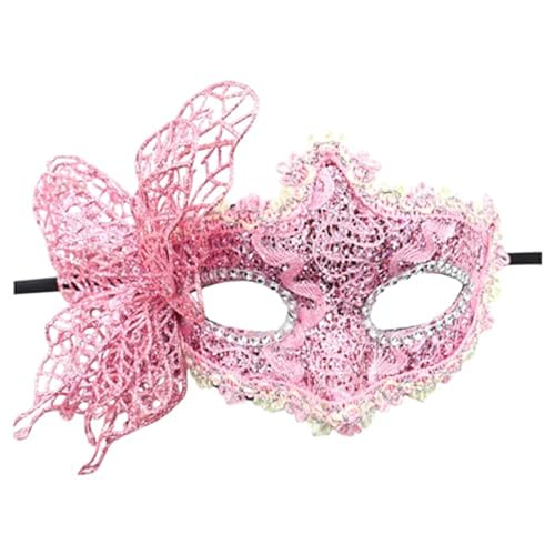 Denxahao Venezianische Maske, Maskenball Spitzenmaske, Damen Elegant Kostüm Maske Feder Augenmaske Ballmaske, Retro Maskerade Maske für Halloween Karneval Party Kostüm Ball (A/Rosa) von Denxahao