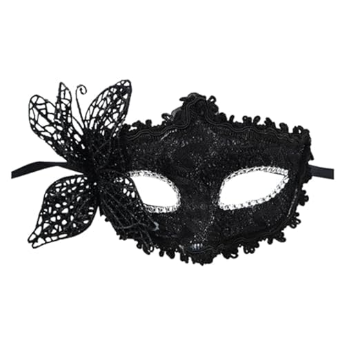 Denxahao Venezianische Maske, Maskenball Spitzenmaske, Damen Elegant Kostüm Maske Feder Augenmaske Ballmaske, Retro Maskerade Maske für Halloween Karneval Party Kostüm Ball (A/Schwarz) von Denxahao