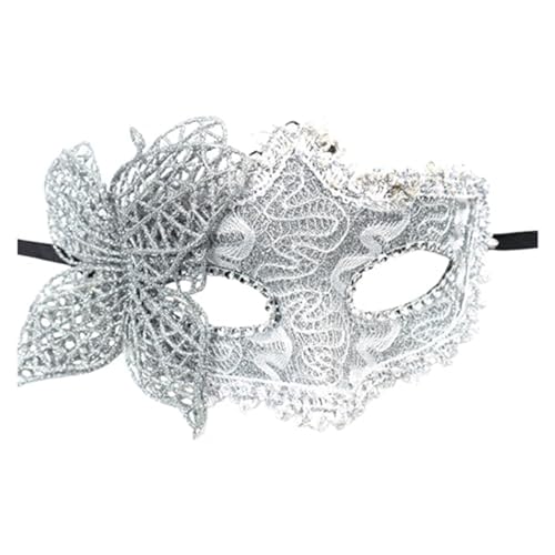 Denxahao Venezianische Maske, Maskenball Spitzenmaske, Damen Elegant Kostüm Maske Feder Augenmaske Ballmaske, Retro Maskerade Maske für Halloween Karneval Party Kostüm Ball (A/Silber) von Denxahao