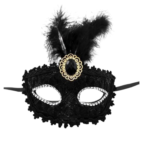 Denxahao Venezianische Maske, Maskenball Spitzenmaske, Damen Elegant Kostüm Maske Feder Augenmaske Ballmaske, Retro Maskerade Maske für Halloween Karneval Party Kostüm Ball (B/Schwarz) von Denxahao