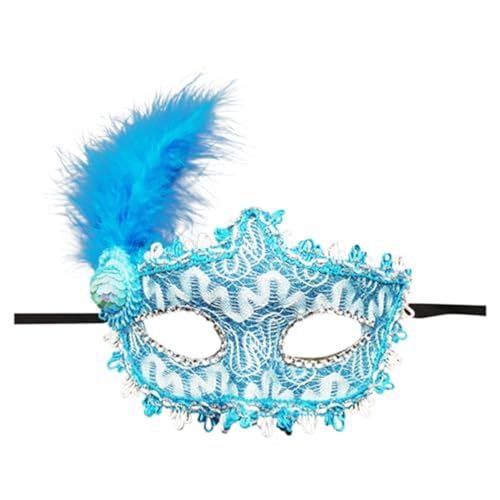 Denxahao Venezianische Maske, Maskenball Spitzenmaske, Damen Elegant Kostüm Maske Feder Augenmaske Ballmaske, Retro Maskerade Maske für Halloween Karneval Party Kostüm Ball (C/Blau) von Denxahao