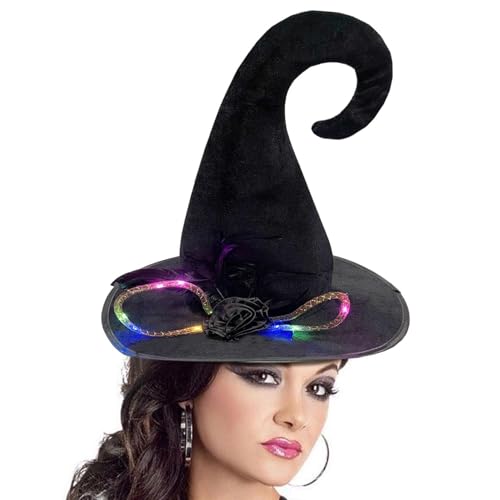 Deojtga Hexenhut | Zaubererhüte, Halloween-Kostüm, schwarzer Hexenhut für Damen, Zaubererhüte mit Feder-Dekor mit schwarzer Rose, Halloween, Cosplay, Party-Dekoration von Deojtga