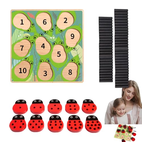 Deojtga Hölzernes Marienkäfer-Matching-Brett, 1-10 Zahlen-Kognitionsspielzeug - Zahlen-Erleuchtungs-Marienkäfer-Spielzeug,Hölzernes Kleinkind-Spielset zum Sortieren von Zahlen und Formen für Kinder, von Deojtga