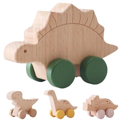 Deojtga Holz-Dino-Fahrzeug-Set Spielzeug, Holz-Dinosaurier-Auto - Holzspielzeug Auto Dinosaurier Critters Auto,Holzspielzeugfahrzeuge, sensorisches Greif- und Motorikspielzeug für Babys von 0–12 von Deojtga