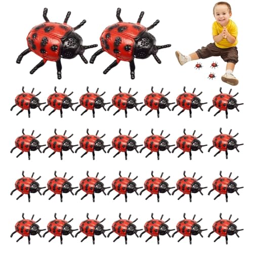 Deojtga Marienkäfer zum Basteln,Marienkäfer-Partygeschenke | Fake Lady Bird Toys 30 Stück Marienkäfer,Realistisches, lebendiges Marienkäfer-Spielzeug, PVC-Marienkäfer-Dekor für Gartendekoration, von Deojtga