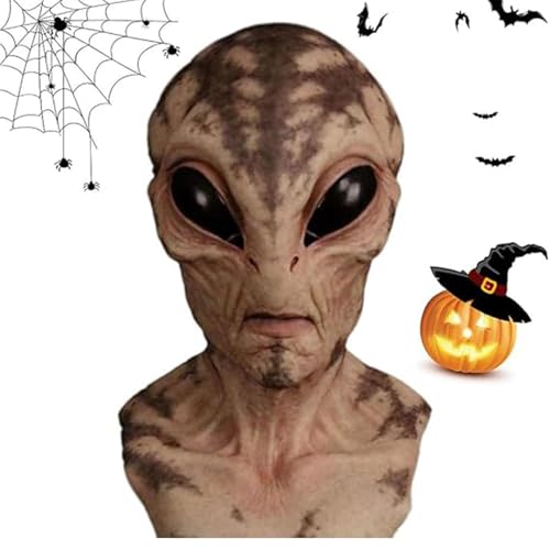 Deojtga Realistische Alien-Maske, lustige Halloween-Alien-Maske - Gruselige Gruselmaske,Realistische Vollkopf-Maske, gruselige Alien-Maske, Halloween-Schädel-Skelett-Maske für Männer von Deojtga