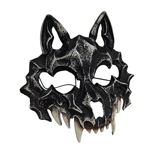 Deojtga Wolfsschädel-Maske, Tierknochen-Maske - Totenkopf Skelett Kopfbedeckung Halloween Maske,PU-Schaum-Kostüm-Requisiten für Spukhäuser, Aufführungen, Cosplay, Festivals von Deojtga